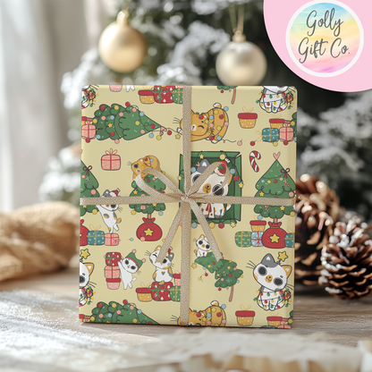 Naughty Kittens Christmas Wrapping Paper - Gift Wrap - Christmas Gift Wrapping Paper for Cat Lovers With Naughty Cats in Christmas Trees