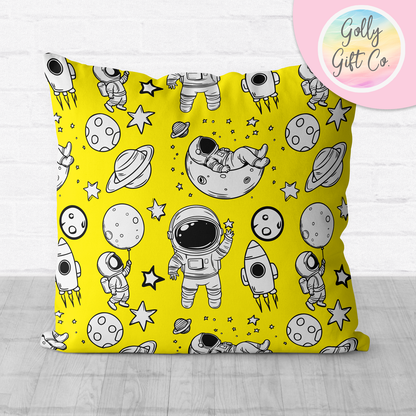 Doodle Astronauts Throw Pillow - Black and White Space Doodles Decorative Throw Pillow and / or Cover for Space Enthusiasts