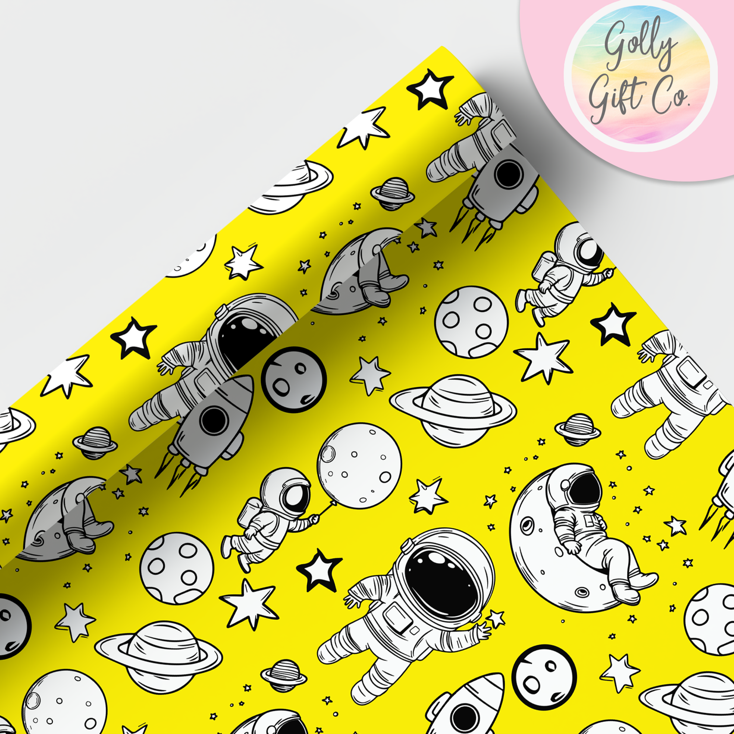 Doodle Space Astronauts Wrapping Paper - Gift Wrap - Any Occasion Gift Wrapping Paper for Space Enthusiasts with Black and White Astronauts