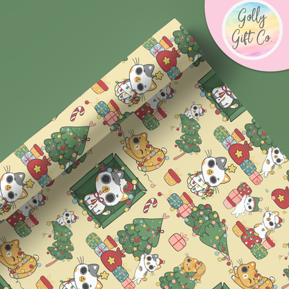 Naughty Kittens Christmas Wrapping Paper - Gift Wrap - Christmas Gift Wrapping Paper for Cat Lovers With Naughty Cats in Christmas Trees