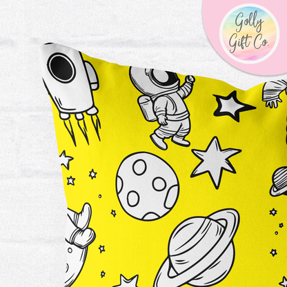 Doodle Astronauts Throw Pillow - Black and White Space Doodles Decorative Throw Pillow and / or Cover for Space Enthusiasts